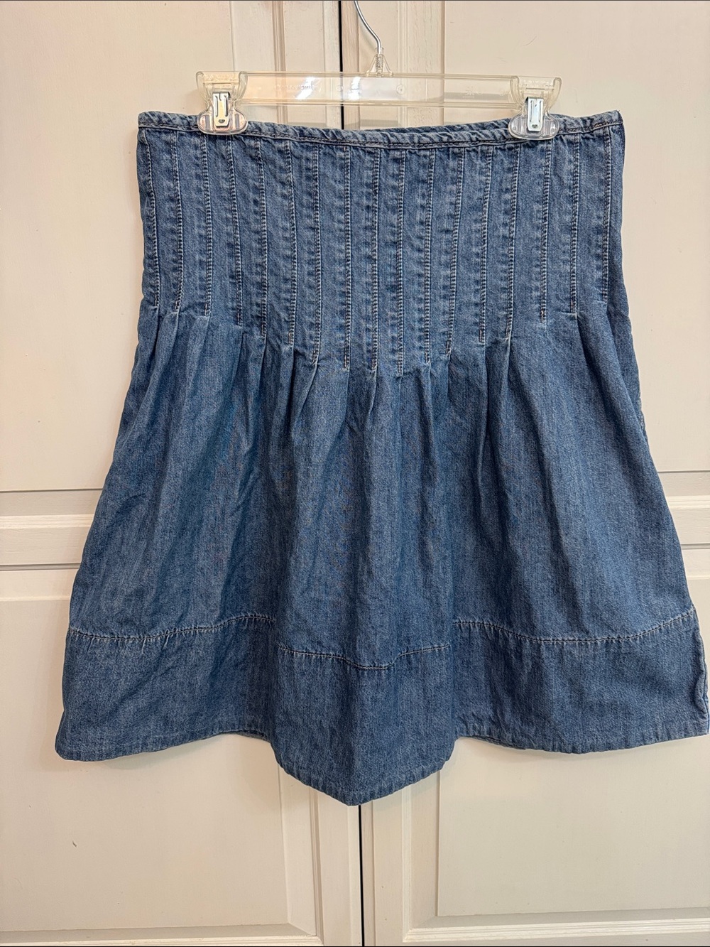 We The Free Blue Denim Pintuck Midi Skirt Cottagecore 100% Cotton